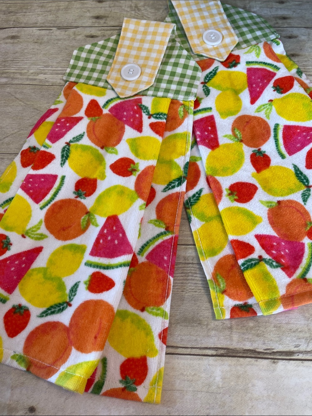 SALE! Sewn Top Towel Set of Two Gingham & Fruit - Picture 7 of 7